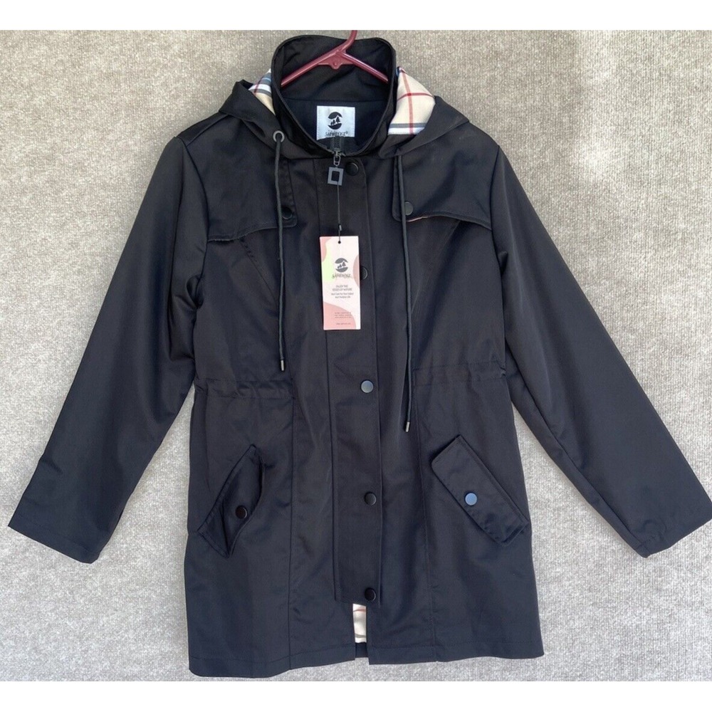 SaphiRose Women's Long Hooded Rain Jacket Outdoor Raincoat Windbreaker SizeS NEW